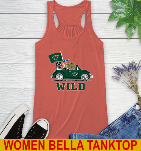 NHL Hockey Minnesota Wild Darth Vader Baby Yoda Driving Star Wars Shirt Racerback Tank 4