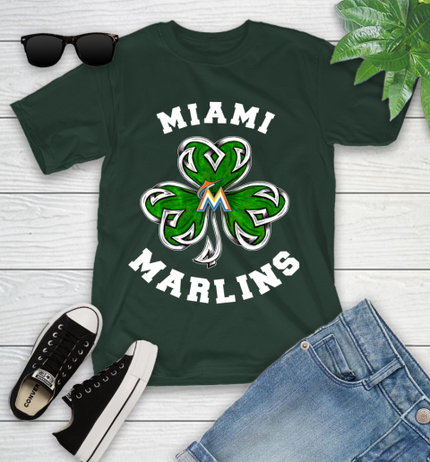 MLB Miami Marlins Three Leaf Clover St Patrick's Day Baseball Sports Youth T-Shirt 5