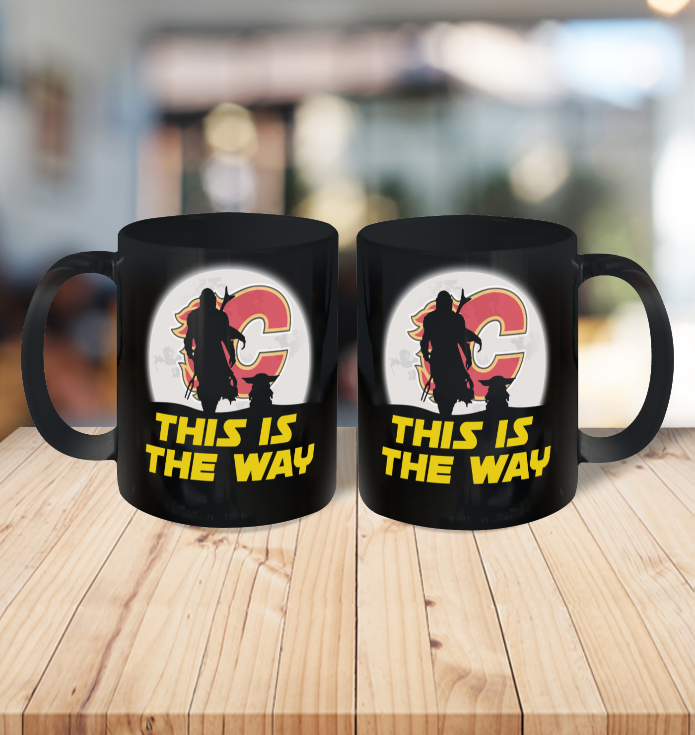 Calgary Flames NHL Ice Hockey Star Wars Yoda And Mandalorian This Is The Way Ceramic Mug 11oz 3