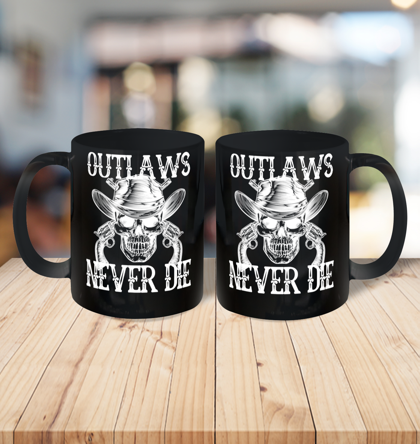 Outlaws Never Die shirt skull biker Ceramic Mug 11oz 3