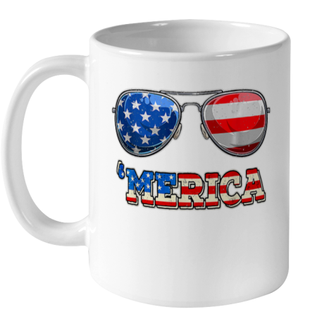 Merica Sunglasses 4th Of July Funny Patriotic American Flag Ceramic Mug 11oz