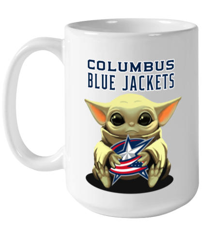 6est baby yoda hugs the columbus blue jackets ceramic mug 150 54 front white