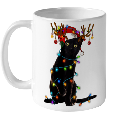 Black Cat Christmas Light T Shirt Funny Cat Lover Christmas Ceramic Mug 11oz
