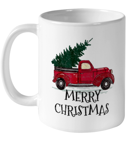 Vintage Red Truck With Merry Christmas Tree Ceramic Mug 11oz