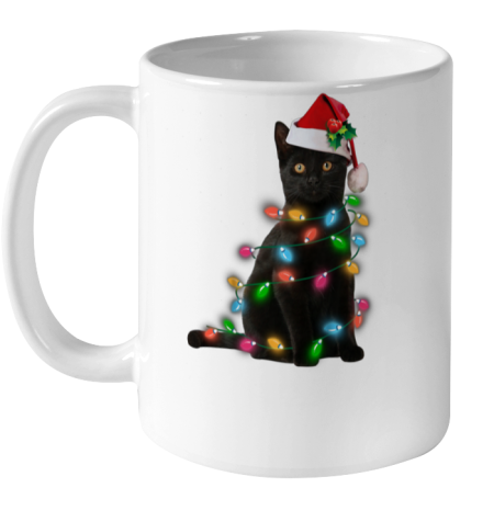 Black Cat christmas light tshirt funny cat lover christmas Ceramic Mug 11oz