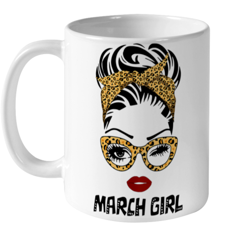 March Girl Woman Face Leopard Print Bandana Wink Eye Birthday Ceramic Mug 11oz